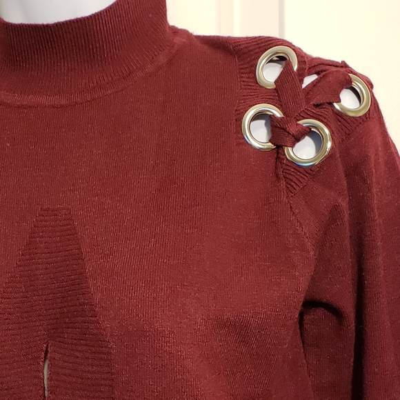 NWT Maroon red Lace Up Turtleneck Sweater - Picture 6 of 6